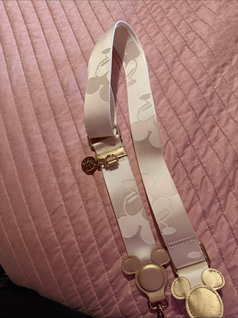 Walt disney world 2026 off white Mickey Ear Bag Strap with Gold Accents